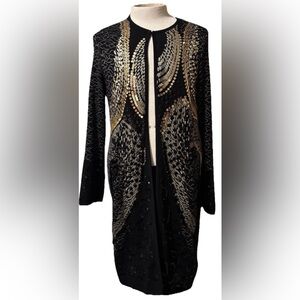Chico's Black and Gold Knit Cardigan Size 3